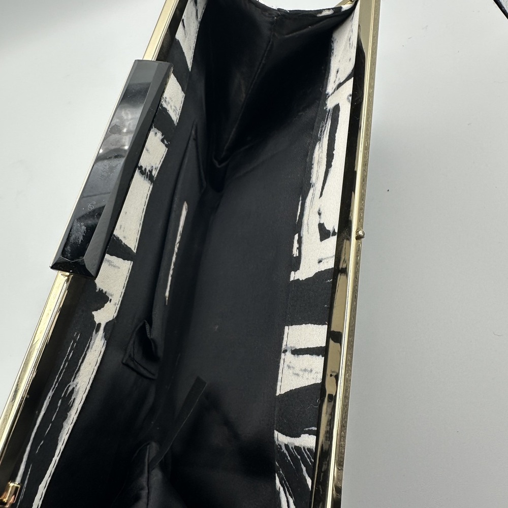 Black White Abstract Print Clutch Bag Gold Chain Evening Purse Formal - Picture 4 of 8
